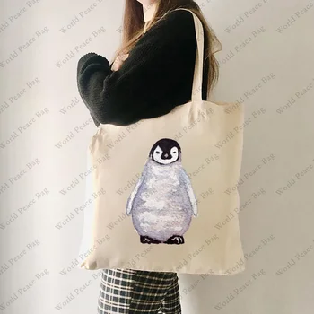 1 Vnt Mielas Pingvinas Modelis Nešti Maišą Dovanų Gyvūnų Mylėtojas Drobės Pečių Maišą Kelionės Važinėti Moterų Daugkartinio naudojimo Pirkinių Krepšys