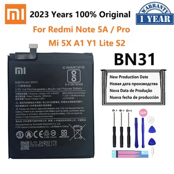 100% Originalus Telefonas, Baterija Redmi Pastaba 5A Premjero S2 Baterijos Xiaomi Mi 5X A1 Mi5X BN31 Pakeitimo Bateria 5A Pro Y1 MiA1 S2