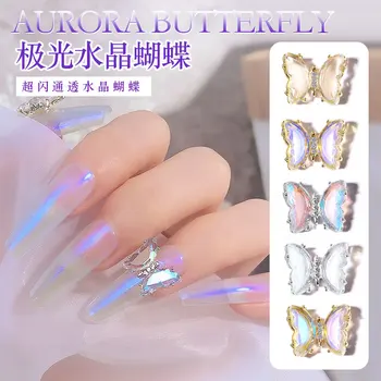 10vnt Aurora Crystal Butterfly 3D Nagų Dailė Papuošalai Blizga Diamond Stiklo Lydinys Butas Bazė Papuošalai Manikiūro Dizainas Priedai