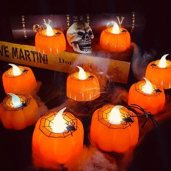 12Pcs Helovinas Moliūgų Tealights Žvakės, LED Moliūgų Žibintai, Liepsnos Mažiau Žvakė su baterijomis, Namų Stalo Dekoracijos