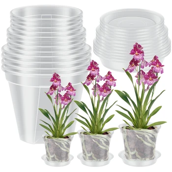 12Pcs Orchidėjų Vazonus su Skylėmis ir Lėkštes Aišku, Orchidėjų Vazonus 3.1 Coliai / 4 Colių / 5.1 Colių Didelės Plastikinių Gėlių, Augalų Puodą