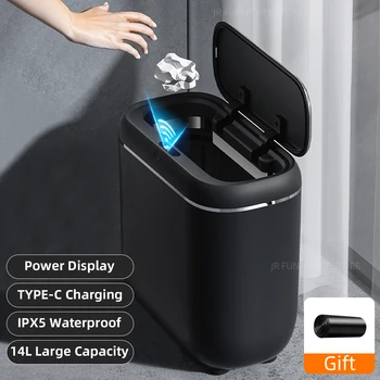 14L Smart Siauras Šiukšliadėžės IPX5 atsparumas Vandeniui Automatinis Jutiklių Vonios kambarys Šiukšliadėžės Tipas-C Įkrovimo Wastebasket Smart Home