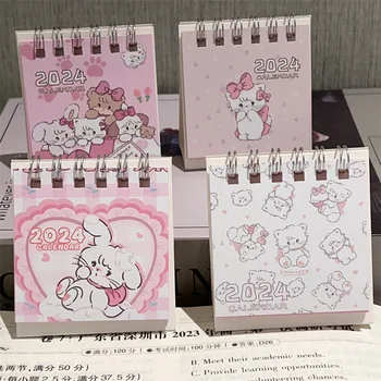 1PC 2024 Mini Mielas Animacinių filmų Pink Cat Stalinis Kalendorius Nuolatinis Apversti Stalinio Kalendoriaus Mažų Dienos Planavimo Mėnesio Kalendorius, Namų