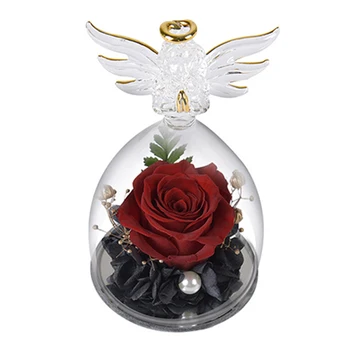 1PCS Eternal Rose,amžinas Angelas Gėlių Rinkinys 7.5*7.5*12.5 CM Konservuotos Gėlės Angelų Figūrėlės Gimtadienio Dovanos Mamai Dekoras