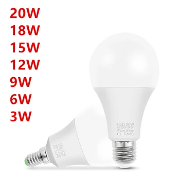 20 Vnt./Daug E27 E14 LED Lemputė 20W Lempos Lampada LED Lemputės AC 220V-240V Bombilla Dėmesio Šalta/Šilta Balta