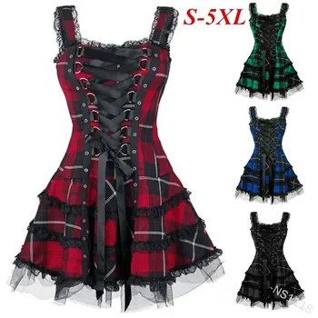 2020 Viduramžių Plius Dydis Moterų Suknelė Vintage Gotikos Nėrinių Vasaros Šalis Suknelė Tamsiai Lolita Kostiumas Steampunk Mini Cosplay Suknelė