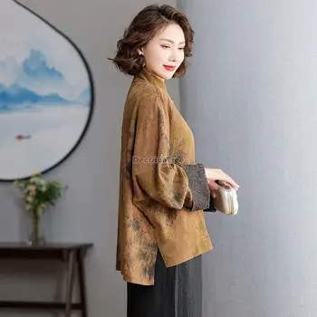 2023 moterų kinijos tang kostiumas palaidinė ilgomis rankovėmis stovėti apykaklės gėlių spausdinti kinų stiliaus pavasarį naują atsitiktinis palaidų kasdien viršuje s124