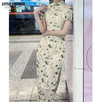 2023 Naujų, Patobulintų Cheongsam Vasaros Kinijos Cicpao Suknelė Aukštos klasės Gėlės Kinų Stiliaus moteriški Drabužiai Qipao Suknelė