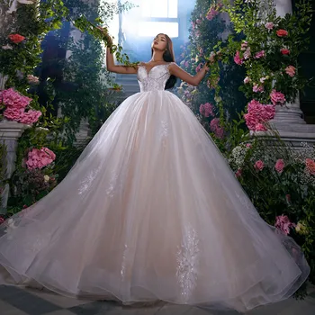 2023 Šviesos Šampano Princesė Vestuvių Suknelė Sexy V Kaklo Nuotakos Suknelės Bžūp rankovėmis Chalatas De Mariee Kamuolys Suknelė Vestuvių Suknelės