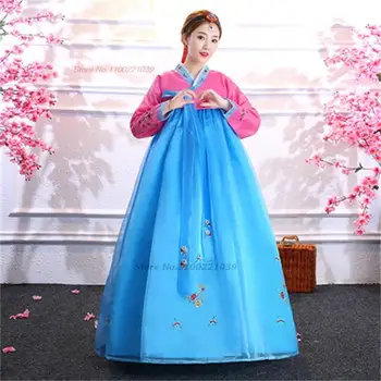 2024 korėjos liaudies kostiumas hanbok festivalio atidarymo šokių suknelė nacionalinės gėlių siuvinėjimas šokių suknelė vintage hanbok suknelė