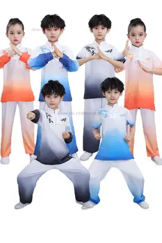 2024 m. kinijos tradicinės wushu drabužiai vaikams gradiento spalvos kungfu chi kostiumai kovos menų etapo rezultatus vienodas