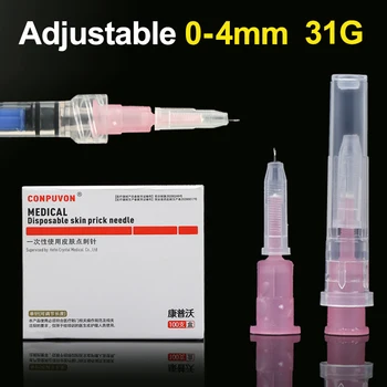 31G 4mm Reguliuojamas mažos adatos vienkartinės 31G medicinos mikro plastiko įpurškimo kosmetikos sterili adata chirurgijos įrankis