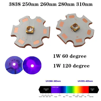 3838 1W uv-C, UV-C LED 250nm 270nm 310nm 5-7V 150mA ultravioletinių spindulių Lempa su PCB Vario Šviesos Valdyba