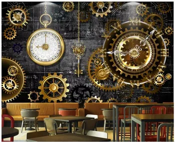 3d foto wallpaer užsakymą freskos ant sienų, Europos pramonės vėjo aukso pavarų laikrodis namų dekoro Kambarį tapetai, sienų ir 3 d