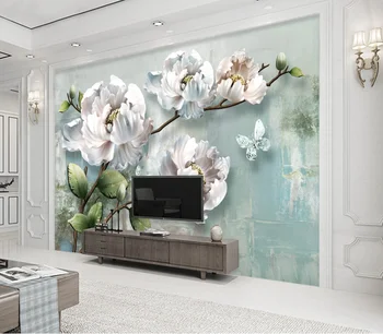 3D trimatis reljefo gražus švieži bijūnas Europos retro TV foną kambarį apdaila freskos užsakymą