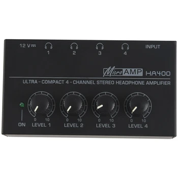 4 Kanalų Mini Ausinių Stiprintuvo HA400 Ultra-Kompaktiškas Stereo Garso Stiprintuvas Su Maitinimo Adapteris 10MHz Ausinių Amp Muzikos