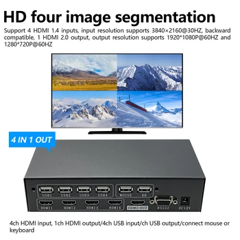 4x1 Vaizdo Siena Valdytojas 4K HD 1080P Multi Ekrano Susiuvimo Procesorius TV Sandūrų Dėžutės Splicer KVM HDMI