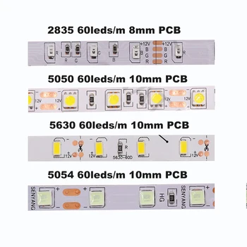 5M DC 12V LED Šviesos Juostelės SMD 2835 5050 5054 5630 60LEDs/m Vandeniui Lanksti LED Juostelė Namų Puošybai IP65 IP30