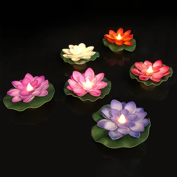 6 Vnt Lotus Plūduriuojantis Vandens Lempa LED Flameless Arbata Žibintai Puošmena Žvakės Papuošalas Šventykla Mini & Turėtojai LED Namų Puošybai