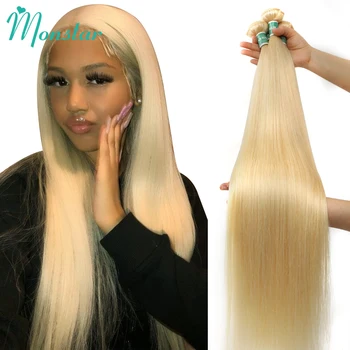 613 Blond Spalvos 30 Colių Tiesiai Žmogaus Plaukų Ryšulių Brazilijos Plaukų Pynimas Ryšulių, 100% Žmogaus Plaukų Ryšulių Remy Plaukų Priauginimas