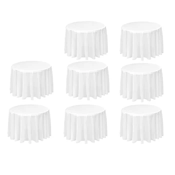 8 Pakuotėje Apvalios Staltiesės, 84 Colių Baltos spalvos Vienkartinės staltiesės PEVA Vandeniui Plastiko Apvalios Staltiesės (Baltas)