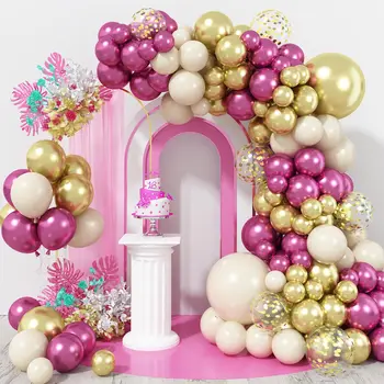 95Pcs Rausvą, Smėlio Metallic Hot Pink Balto Aukso Konfeti Latekso Balionų Girliandą Arch Rinkinys, skirtas Gimtadienio, Vestuvių Dekoracijos