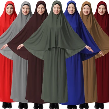 Abayas 2 Gabalas Rinkiniai Musulmonų Moterų Suknelė, Hijab Maxi Sijonas Malda Drabužis Abaja Ilgai Khimar Ramadanas Eid Abayas Islamo Drabužius Skraiste