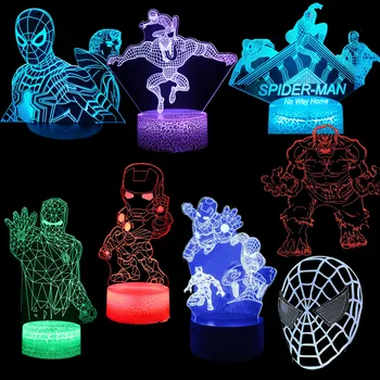 Anime Keršytojas Begalybės Karo 3D LED pagrindiniai kištukiniai naktinių lempų lizdai žmogus-Voras Ironman Hulk Thor Lempos Spalvinga Keitimas Naktį Žibintai Lentelė Lampara
