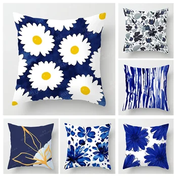 Atnaujinkite savo kambarį dekoro su stilingas geometrinis pagalvėlė padengti iš mėlynos ir baltos spalvos gėlių raštas Namų Dekoro 45x45 40x40