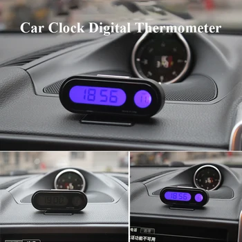 Automobilių Laikrodis Skaitmeninis Termometras Laiko Žiūrėti 2 In 1 Auto Laikrodžiai Šviečiantys LCD Apšvietimas Skaitmeninis Displėjus, Automobilių Optikos Reikmenys