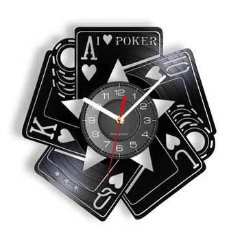 Aš Myliu Pokerio Royal Flush Kastuvai Lošti Kambarys Dekoratyvinis Sienos Laikrodį, Pokerio Kortos, Las Vegasas Lošti Kortomis Vinilo Įrašas Sieninis Laikrodis