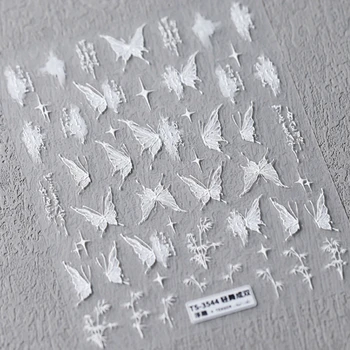 Baltas Drugelis Bambuko Senovės Eilėraštį 5D Minkštas Iškilumo Atleidimo Lipni, Nagų Dailės Lipdukai Kinų Stiliaus 3D Lipdukai, Manikiūro