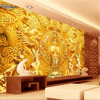beibehang Aukso vertus Guanyin reljefo TV fono sienos užsakymą didelė freska neaustinių tapetai papel de parede 3d