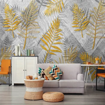 beibehang Individualų 3d tapetai Europos stiliaus rankomis dažyti aukso tropinių augalų lapai geometrinis freskos fone sienos popieriaus