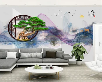 beibehang Pritaikyti naujas Kinijos abstrakčiai sveiki pušies lango peizažas fone de papel parede tapetai