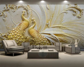 Beibehang Užsakymą tapetai 3D trimatis reljefinis aukso povas fone sienų tapybos 3d tapetai papel de parede