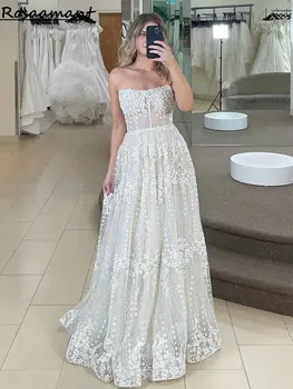 Bohemijos Iliuzija 3D Gėlių A-Line Wedding Dresses Stebėjimo Nėrinių Boho Nuotakos Suknelė