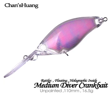 Chan'sHuang 20PCS Unpainted Ruošiniai Masalas 11cm 16.5 g Vidutinio Naras Holografinis Viduje Crankbait Rankų darbo Dirbtinis Jaukų, Žvejybos