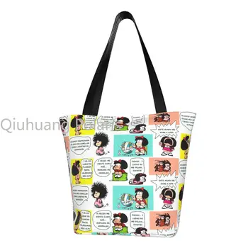 Custom Manga Quino Mafalda Drobės Pirkinių Maišeliai Moterų Skalbti Bakalėja Kawaii Animacinių Filmų Nešti Shopper Bags