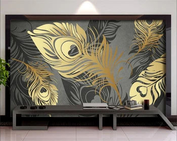 Custom tapetai, freskos šiuolaikinės minimalistinės mados abstrakčiai aukso plunksna kambarį fono sienos 3d tapetai tapeta