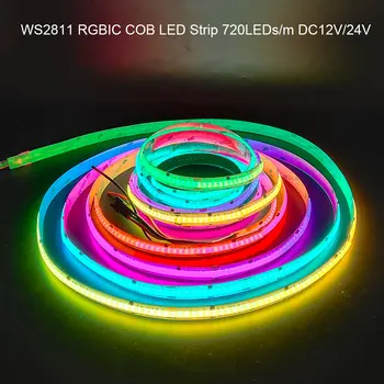 DC12V/24V WS2811 COB RGBIC Pikselių LED Juostelės 720LEDs/M RA90 FOB Smart Naudojamos RGB Full Svajonių Spalva Lanksti Led Juostelė Šviesos