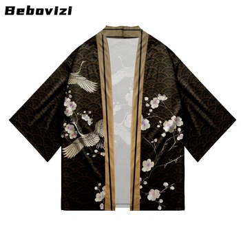 Derliaus Kinijos Krano Spausdinti Cosplay Marškinėliai Tradicinės Samurajų Kimono Moterys Vyrai Harajuku Haori Japonijos Paplūdimio Yukata