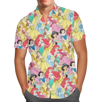 Disney Princesė Eskizai Havajų Marškinėliai Vyrams Moterys Mados Disney Trumpomis Rankovėmis Havajų Atsitiktinis Marškinėliai Derliaus Mygtuką Žemyn Marškiniai