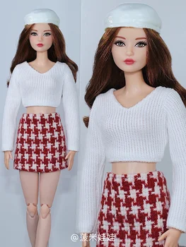 Drabužių set / baltas megztinis + raudonas tinklelis sijonas / 30cm lėlės drabužiai tiktų aprangą 1/6 Xinyi FR ST Barbie Lėlės / žaislai kalėdos