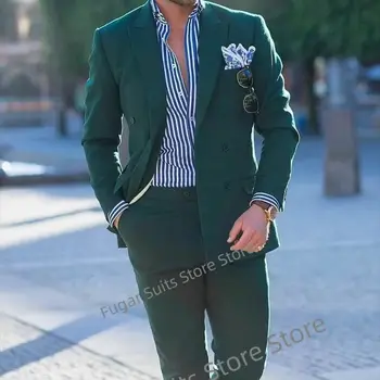 Elegantiška Žalia Vestuvių Vyrų Kostiumai Slim Fit Piko Atvartas Jaunikis Oficialų Tuxedos Prom 2 Vienetų Rinkinių Mados Vyras Švarkas Kostiumas Homme