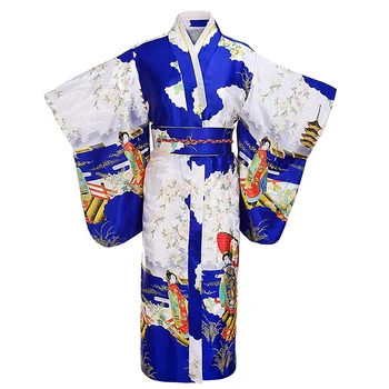 Elegantiškas Ilgas Yukata Su Obitage Veiklos Drabužius Išskirtinį Moterų Japonų Kimono Chalatas Suknelė Minkšto Satino Chalatas Suknelė
