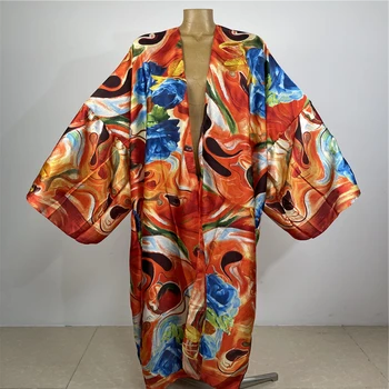 Elegantiškas paplūdimio Bikini Sweet Lady Boho spalvoto Spausdinimo Savarankiškai Juostinės Priekiniai Atidaryti ilgalaikes Kimono Paplūdimio Tunika Moterims Wrap Suknelės kaftan