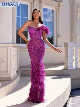 Elegantiškas Vieno Peties Rankovės vakarinę Suknelę 2024 Se Prabangus Plunksnuočių Prom Chalatai Paprasta, Grindų Ilgio Suknelė Vestido de novia