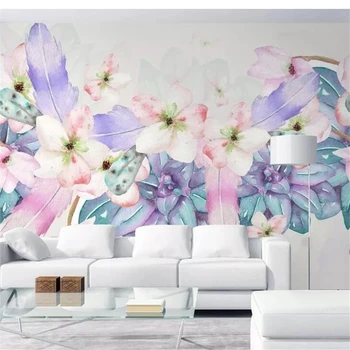 freskos Užsakymą tapetai papel de parede Gražus vertus, tapybos, akvarelės gėlių pūkinė violetinė TV fono sienos behang