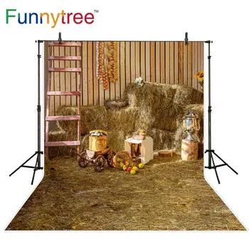 Funnytree fonas fotografijos studija sandėlyje haystack rudenį ūkio kopėčios vaisių fone photobooth photocall spausdinti